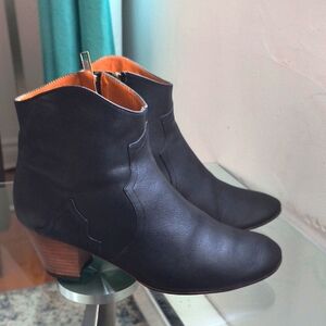 Isabel Marant Dicker Black Leather Block Heel Ankle Boot
